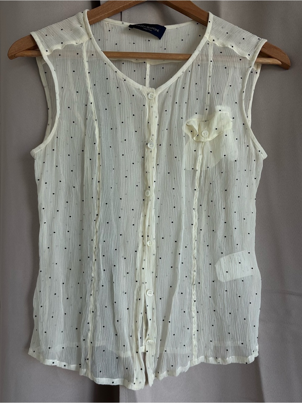 Piazza Sempione Cream Sleeveless Button-up Polka Dot Silk Blouse Size XS